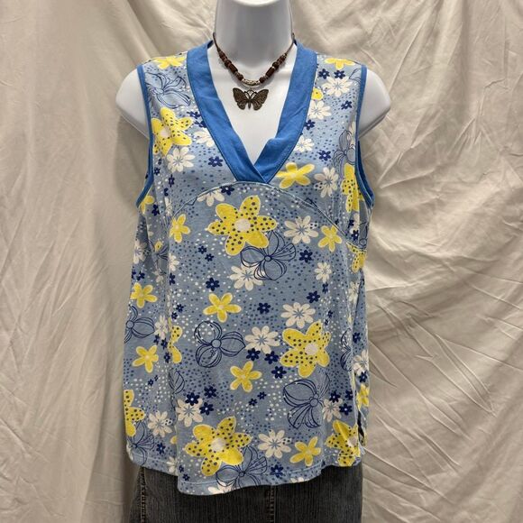 y2k floral sleeveless baby tee blue yellow daisy print tank top - Picture 2 of 7